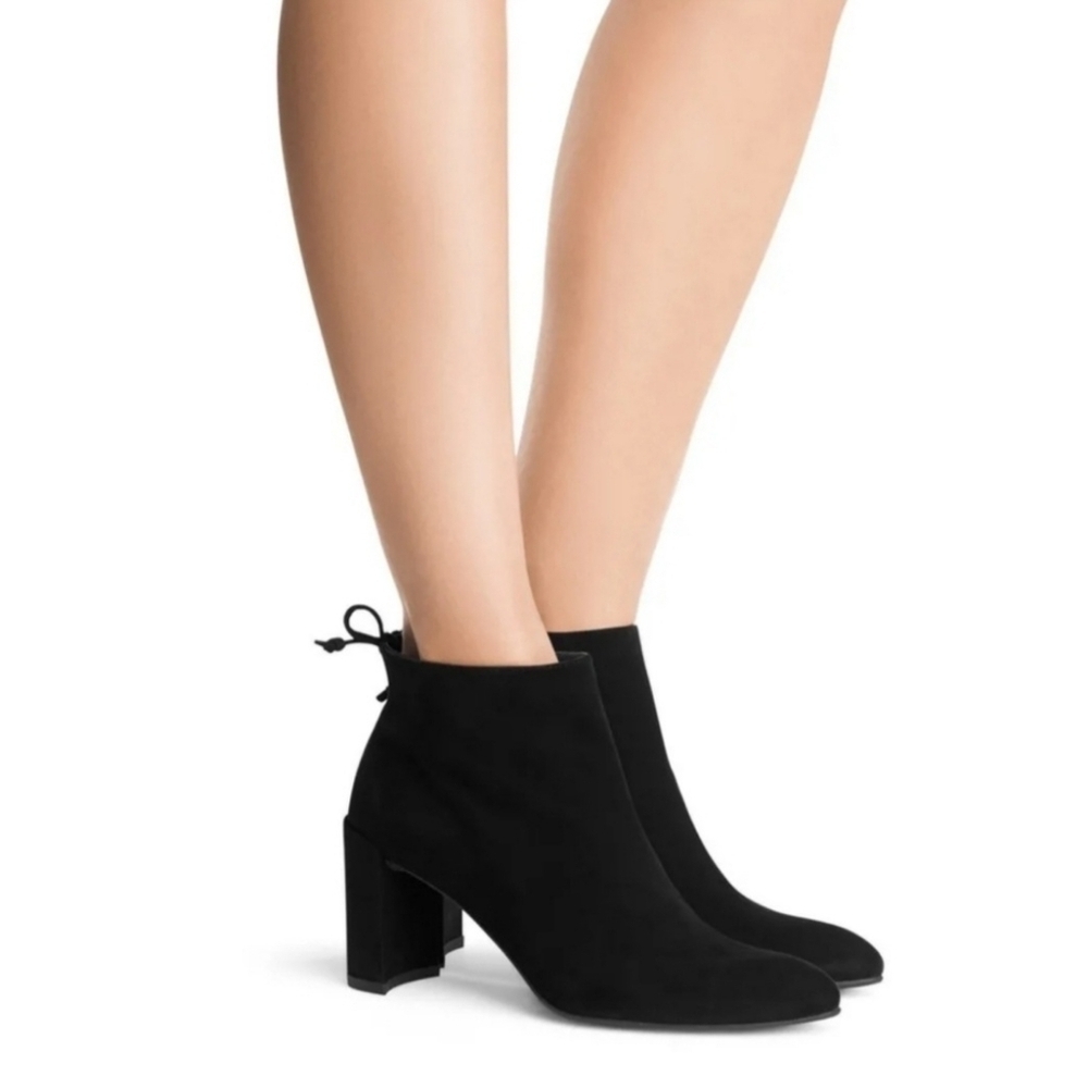 Stuart Weitzman Lofty Lace Up Black Suede Block Heels Ankle Boots Size 8